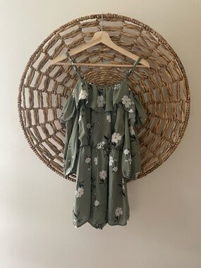As You Wish Olive Green Floral Off-Shoulder Romper